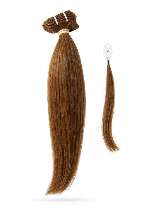 Extensiones de pelo rubio oscuro tono #6 cosido liso 100% natural - Elizabeth's Hair