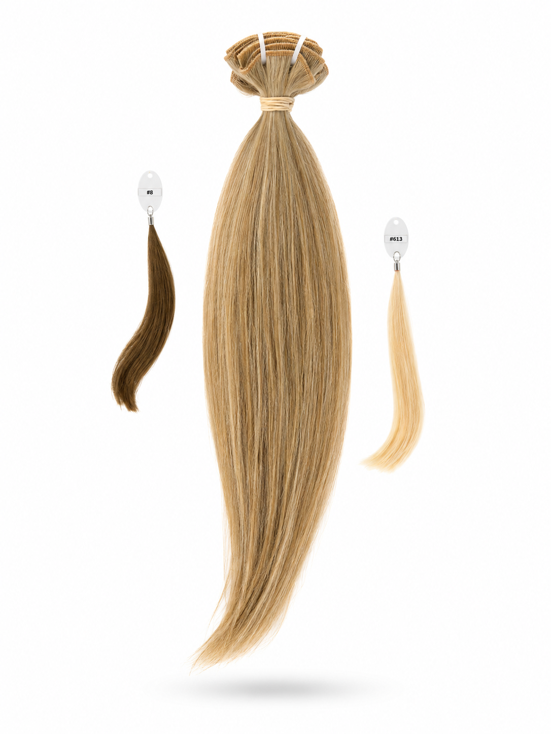 Extensiones de pelo rubio tono #8 #613 cosido liso 100% natural - Elizabeth's Hair
