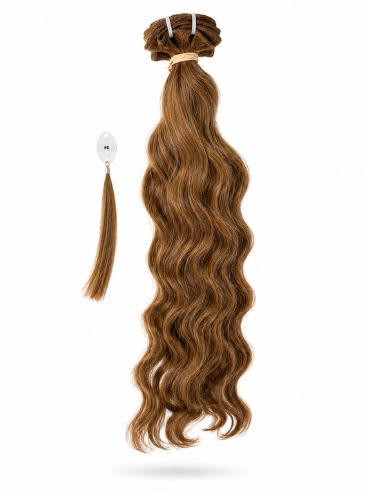 Extensiones de pelo rubio oscuro tono #6 ondulado  100% natural - Elizabeth's Hair