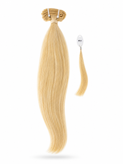 Extensiones de pelo rubio cosido platino #613 liso 100% natural - Elizabeth's Hair
