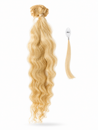 Extensiones de pelo rubio cosido platino #613 ondulado 100% natural - Elizabeth's Hair
